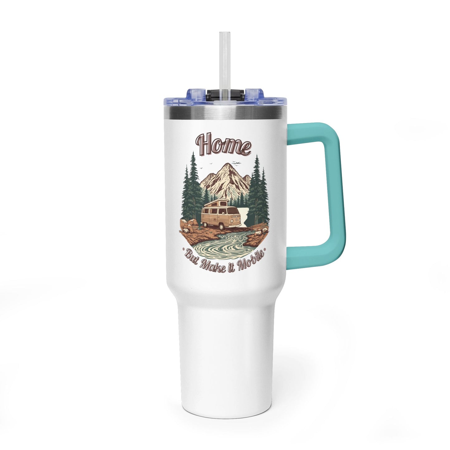 Home But Make It Mobile — Campervan 40oz Tumbler with Handle & Straw