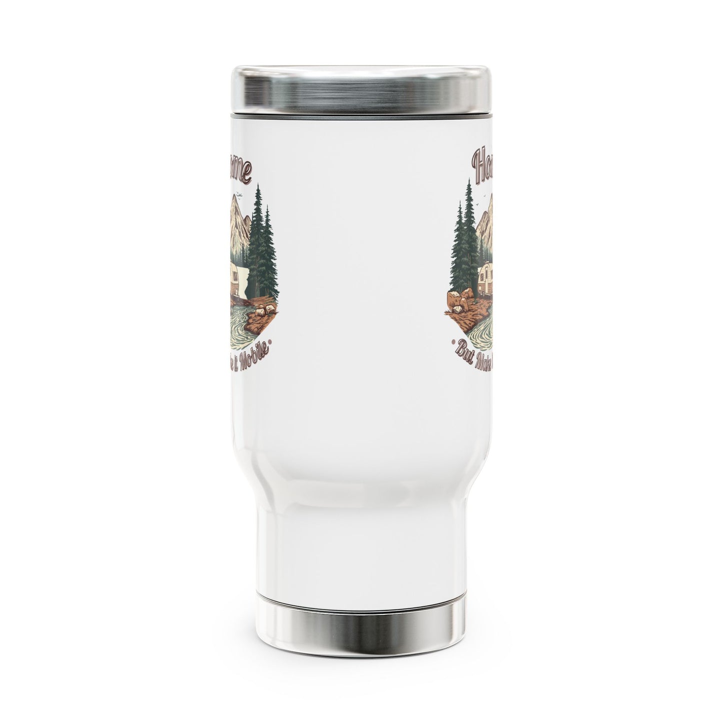 Home But Make It Mobile — Teardrop Camper Travel Mug with Handle | 14oz