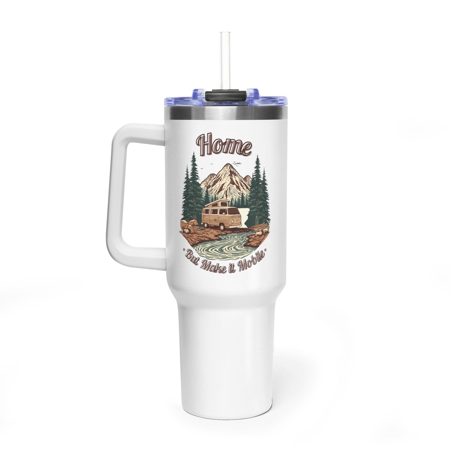 Home But Make It Mobile — Campervan 40oz Tumbler with Handle & Straw