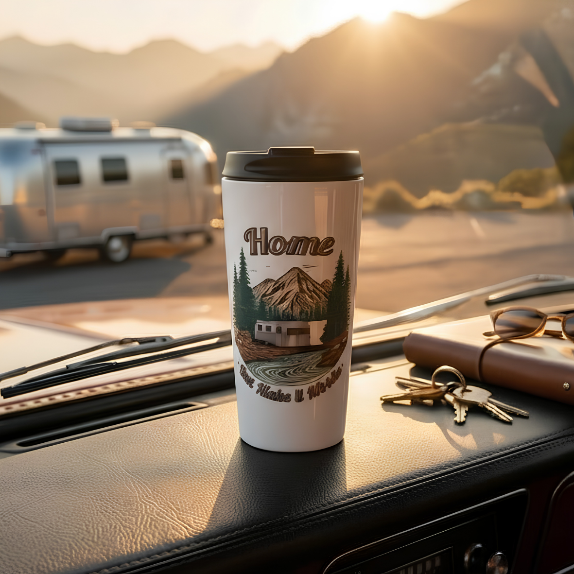 Travel Mug — 'Home But Make It Mobile' Airstream Camper