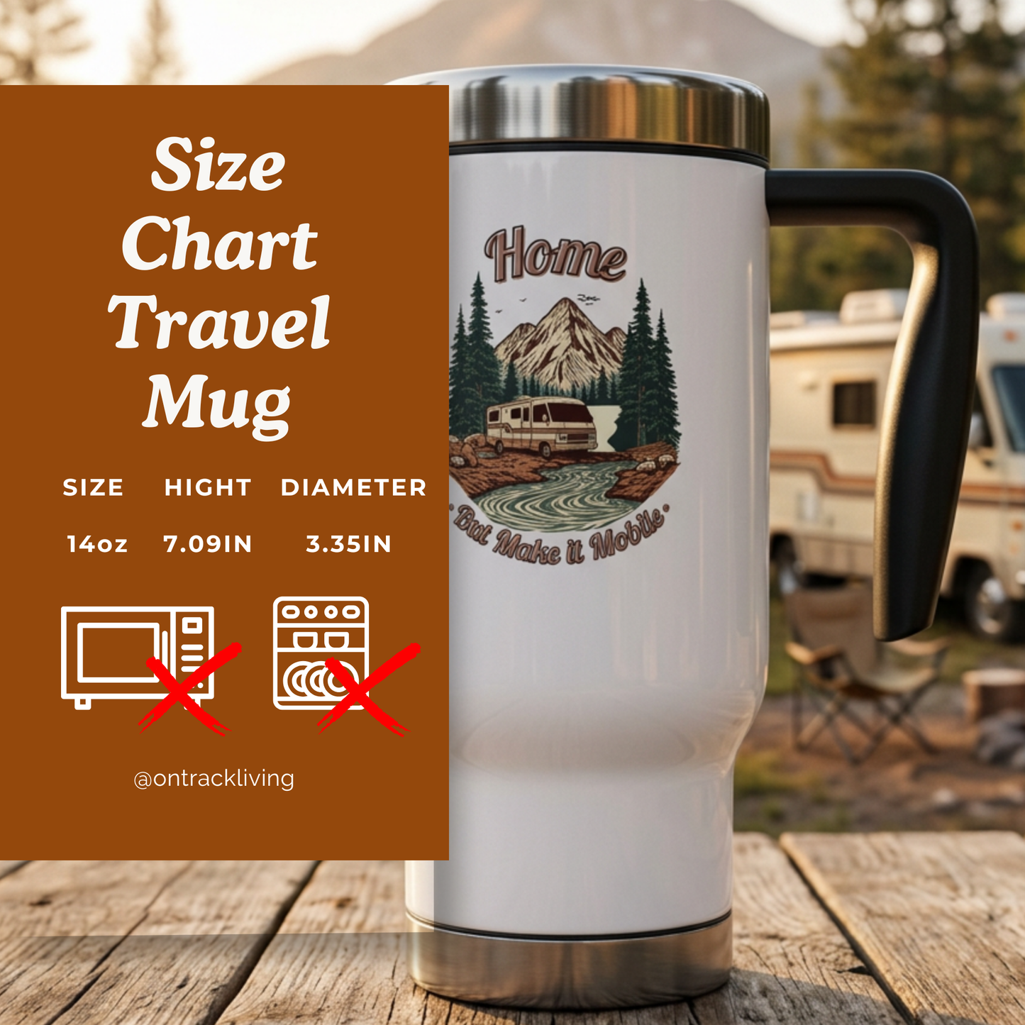 Home But Make It Mobile — Vintage Class A Motorhome Travel Mug with Handle | 14oz