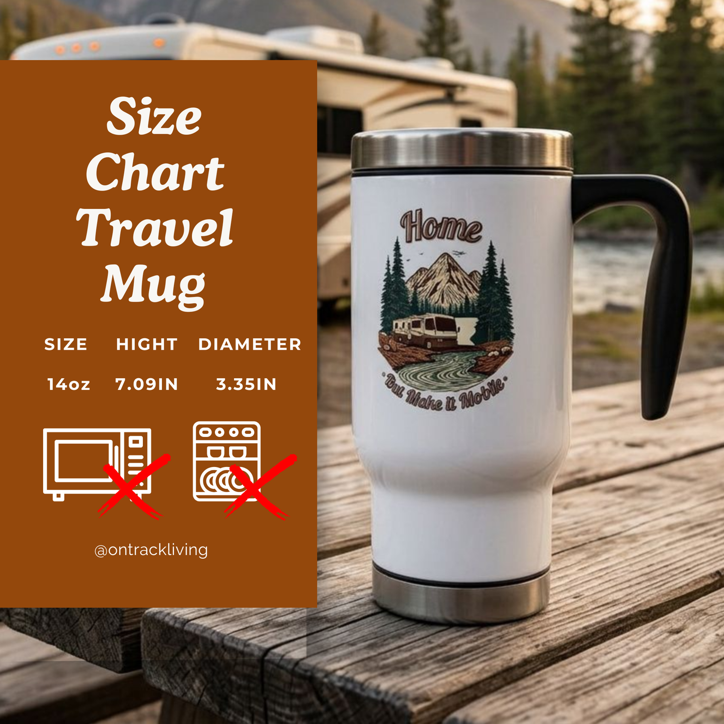 Home But Make It Mobile — Modern Class A Motorhome Travel Mug with Handle | 14oz