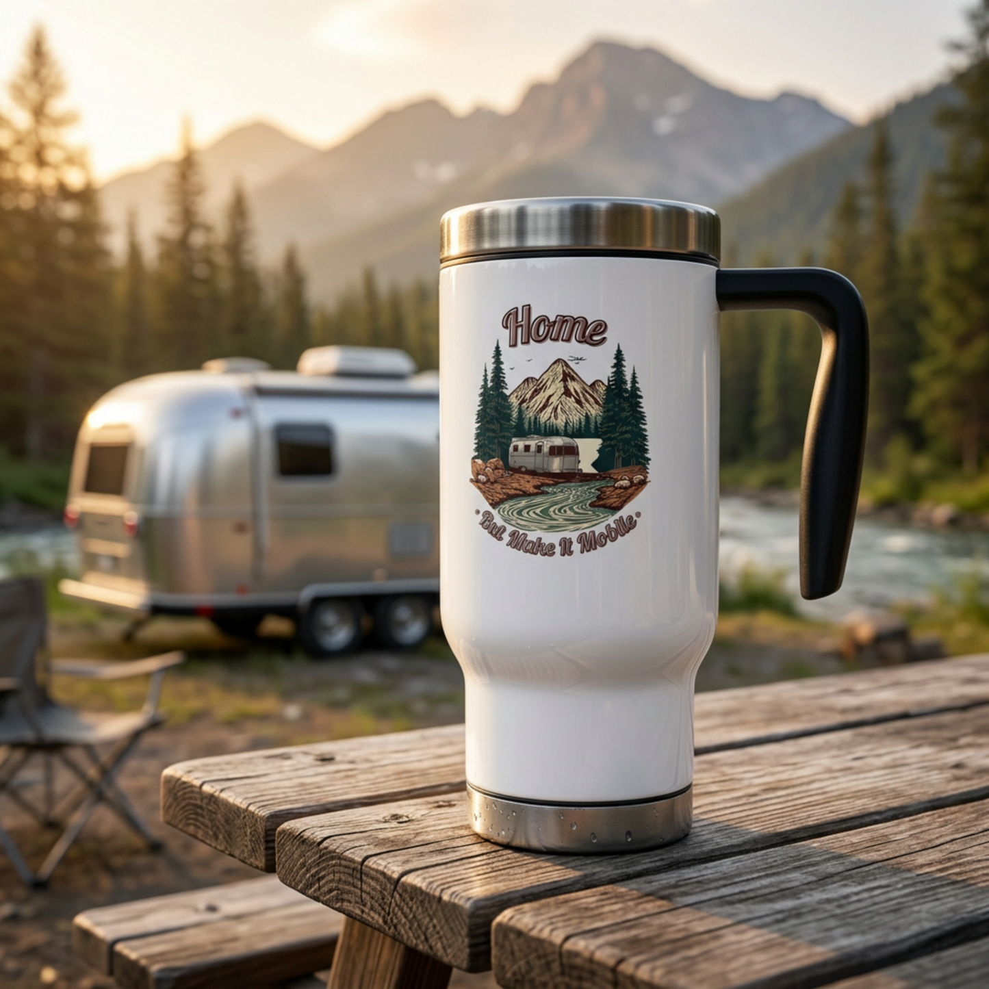 Home But Make It Mobile — Airstream Travel Mug with Handle | 14oz