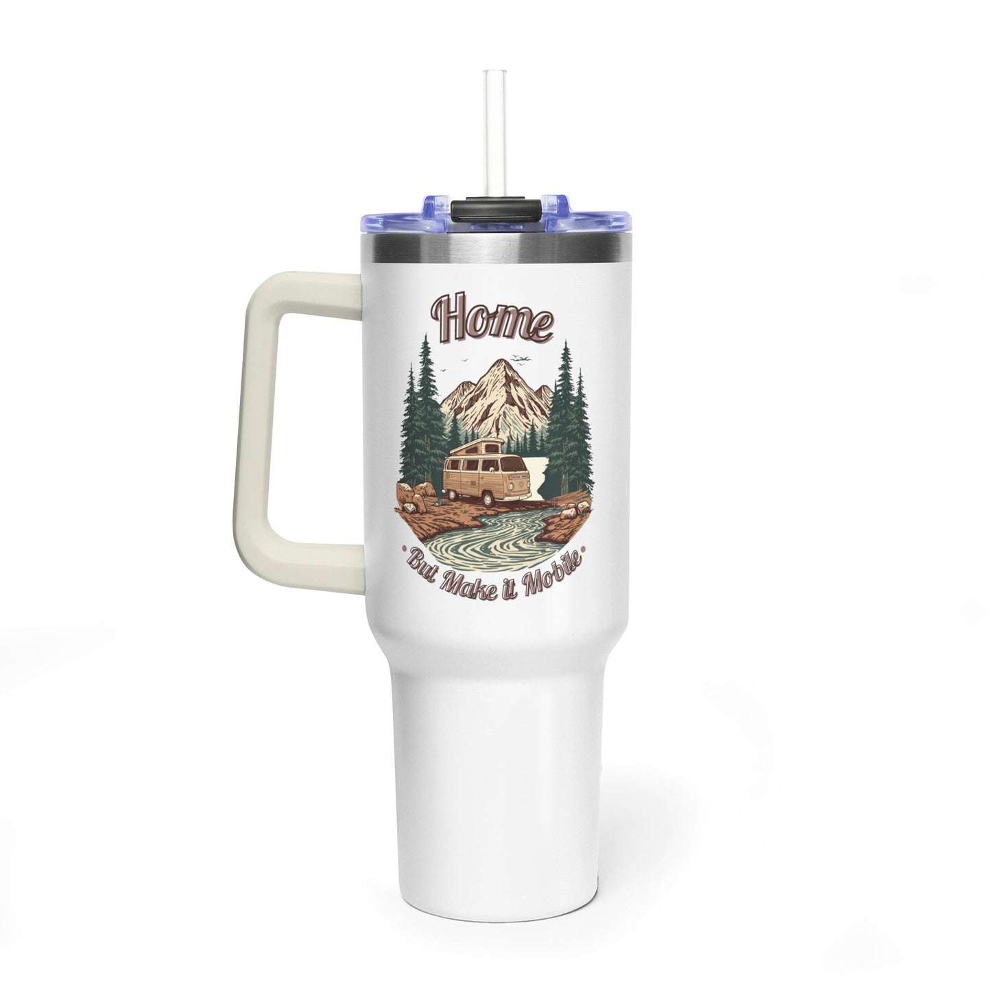 Home But Make It Mobile — Campervan 40oz Tumbler with Handle & Straw