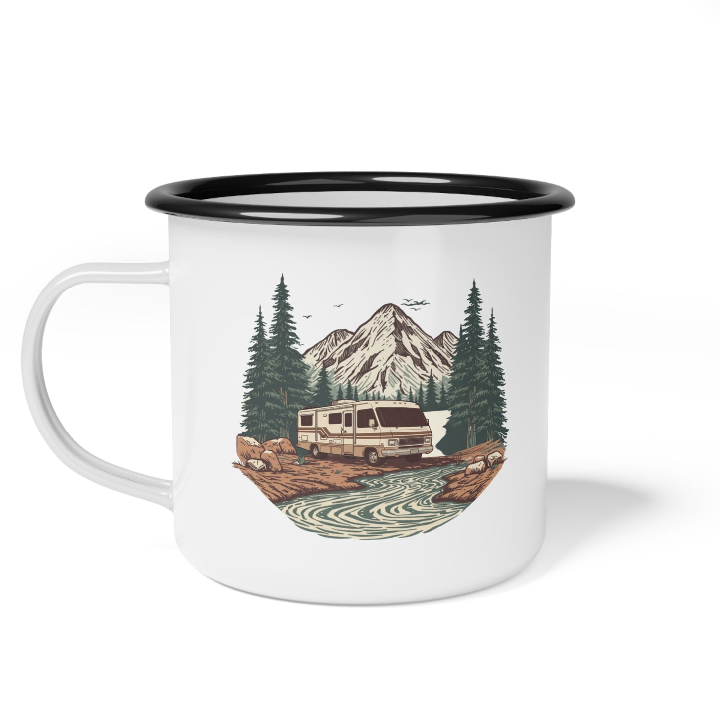 Home But Make It Mobile — Class A Retro Motorhome  Enamel Camp Mug