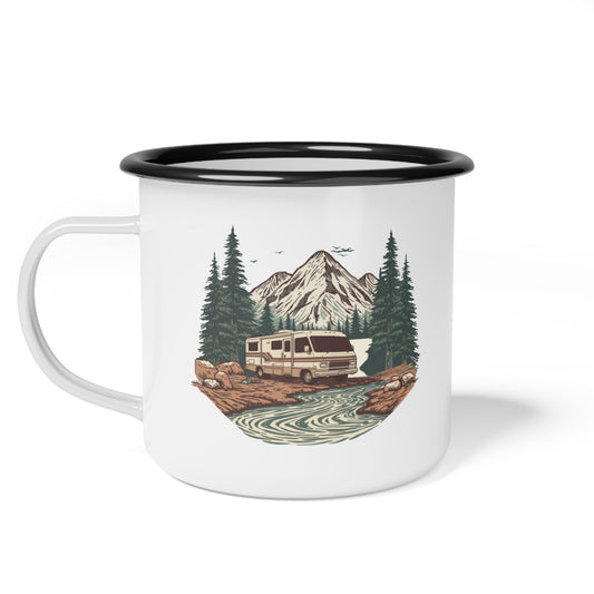 Home But Make It Mobile — Class A Retro Motorhome  Enamel Camp Mug