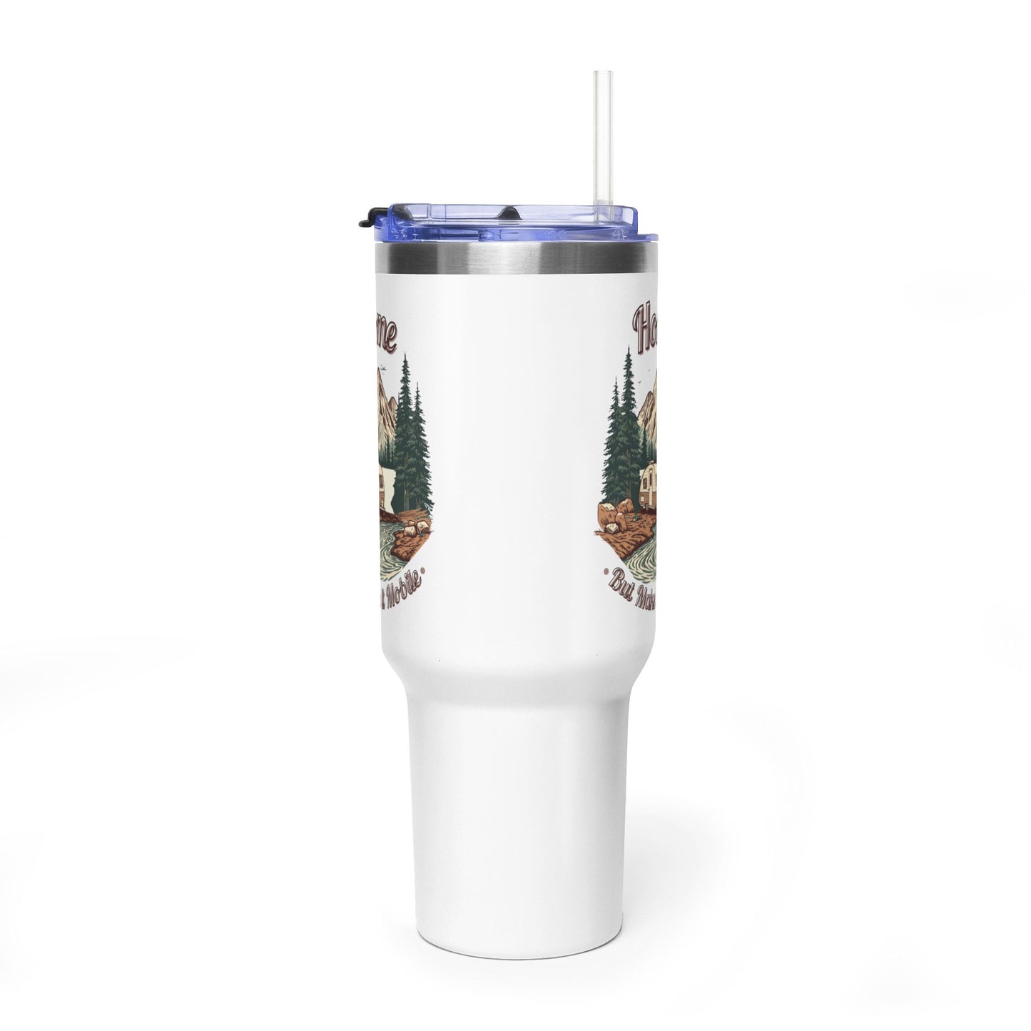 Home But Make It Mobile — Teardrop Camper 40oz Tumbler with Handle & Straw